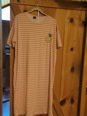 Striped Pink Pineapple Pocket Women’s Night Shirt
